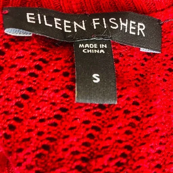 Eileen Fisher Red Silk Blend Knit Open Front Cardigan Sweater Size S - Picture 3 of 13